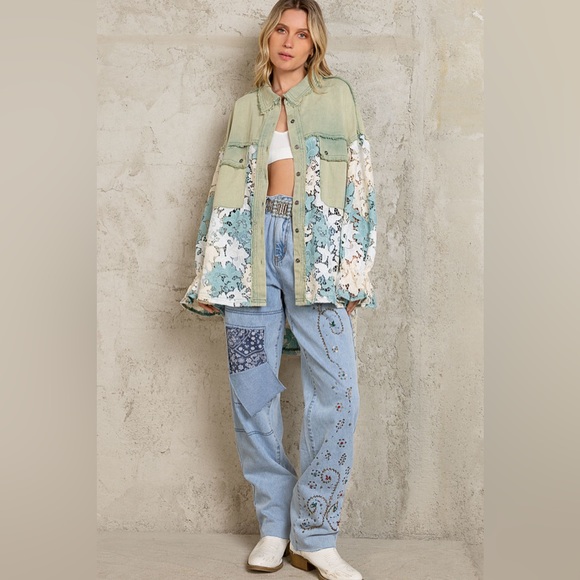 #30  🩷New! Pol Gorgeous Sage Lace Shacket with detailed ruffled sleeves - Picture 5 of 6